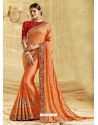 Orange Banarasi Silk Embroidered Saree