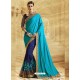 Blue Paper Jacquard Silk Embroidered Saree