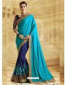 Blue Paper Jacquard Silk Embroidered Saree
