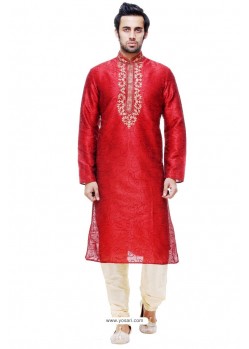 Exceptional Red Silk Kurta Pajama