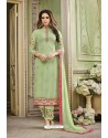 Green Faux Georgette Embroidered Suit