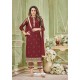 Maroon Faux Georgette Embroidered Suit