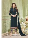 Peacock Blue Faux Georgette Embroidered Suit