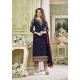 Navy Blue Faux Georgette Embroidered Suit