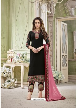 Black Faux Georgette Embroidered Suit