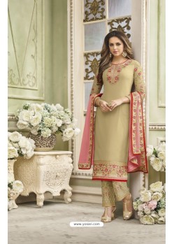 Taupe Faux Georgette Embroidered Suit