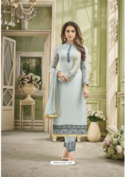 Grey Faux Georgette Embroidered Suit