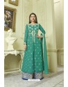 Teal Faux Georgette Embroidered Floor Length Suit