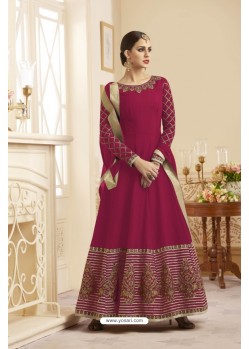 Deep Wine Flash Silk Embroidered Floor Length Suit