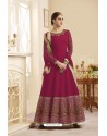 Deep Wine Flash Silk Embroidered Floor Length Suit