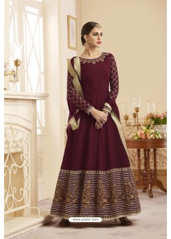 Maroon Flash Silk Embroidered Floor Length Suit