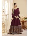 Maroon Flash Silk Embroidered Floor Length Suit