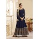 Navy Blue Flash Silk Embroidered Floor Length Suit