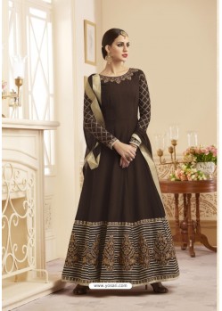 Coffee Flash Silk Embroidered Floor Length Suit