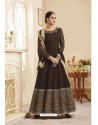 Coffee Flash Silk Embroidered Floor Length Suit