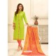 Parrot Green Cotton Satin Thread Embroidered Suit