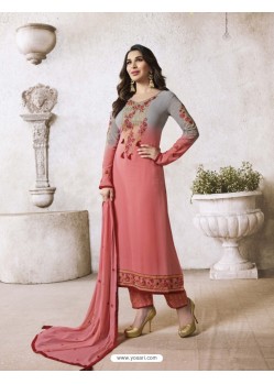 Peach Georgette Embroidered Suit