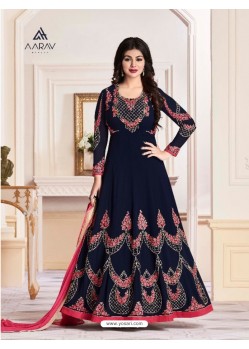 Navy Blue Georgette Embroidered Floor Length Suit