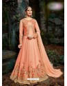 Peach Georgette Embroidered Floor Length Suit