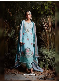 Sky Blue Faux Georgette Embroidered Suit