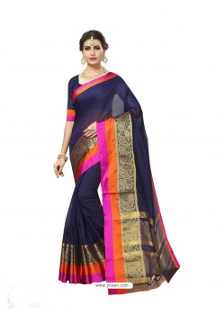 Navy Blue Chanderi Silk Jacquard Work Saree