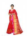 Red Chanderi Silk Jacquard Work Saree