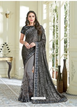 Carbon Net Embroidered Saree