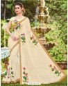 Cream Georgette Printed Saree