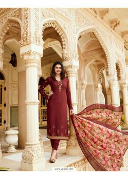 Wine Royal Crepe Embroidered Suit