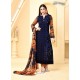 Navy Blue Pure Chiffon Embroidered Suit