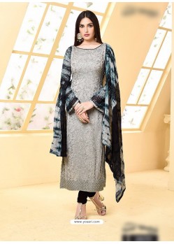 Silver Pure Chiffon Embroidered Suit