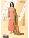 Peach Pure Chiffon Embroidered Suit