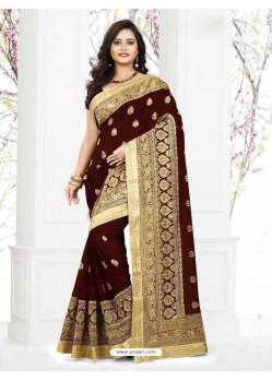 Deep Scarlet Faux Georgette Embroidered Saree