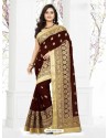 Deep Scarlet Faux Georgette Embroidered Saree