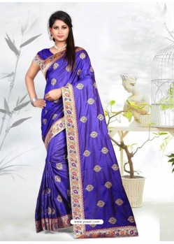 Royal Blue Faux Silk Embroidered Saree