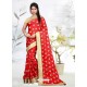 Red Faux Silk Embroidered Saree
