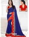 Navy Blue Faux Georgette Embroidered Saree
