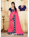 Pink Faux Silk Embroidered Saree