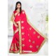 Peach Faux Georgette Embroidered Saree
