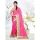 Pink Faux Silk Georgette Embroidered Saree