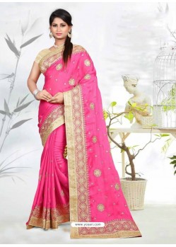 Pink Faux Silk Georgette Embroidered Saree