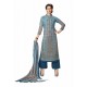 Peacock Blue Cotton Maserein Embroidered Suit