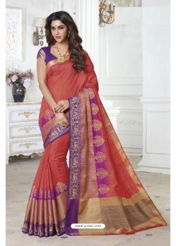 Glorious Rust Raw Silk Saree