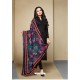 Beauteous Black Cotton Embroidered Suit