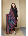 Beauteous Black Cotton Embroidered Suit