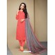 Eye Catching Peach Cotton Embroidered Suit