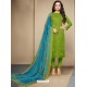 Excellent Green Cotton Embroidered Suit