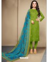 Excellent Green Cotton Embroidered Suit