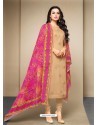 Desirable Beige Cotton Embroidered Suit
