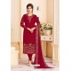 Wine Faux Georgette Embroidered Suit
